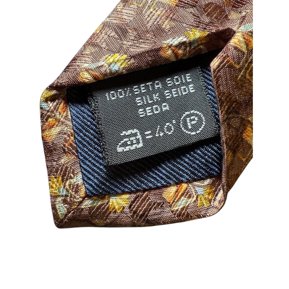 Ermenegildo Zegna Silk Jacquard Tie Brown Geometric Floral Designer Mens Italy - Picture 3 of 6